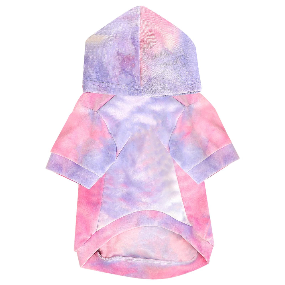 Mklhgty tie-dye dog hoodie shows vibrant color and snug warmth for small pets.