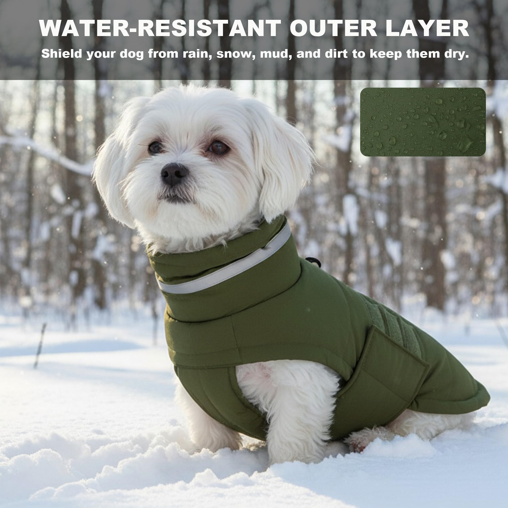 Mklhgty waterproof dog coat green S high collar detail for warmth.