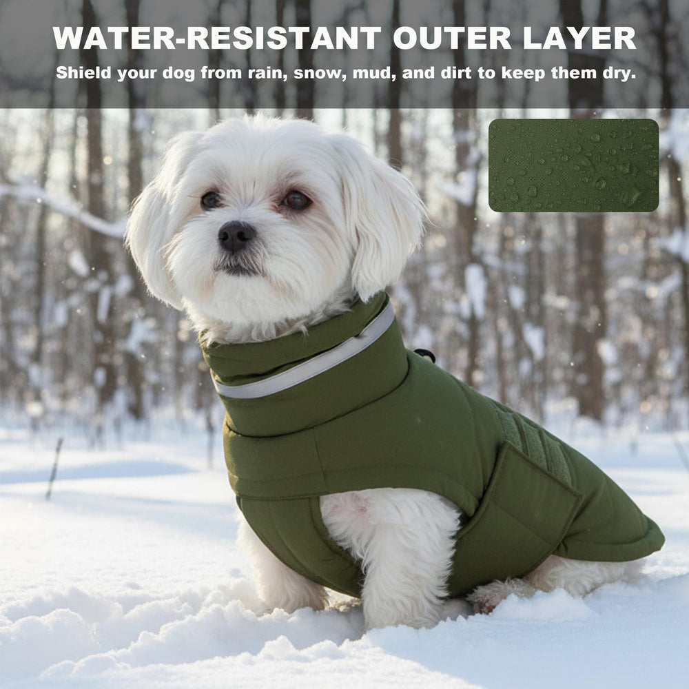 Mklhgty waterproof dog coat green S high collar detail for warmth.