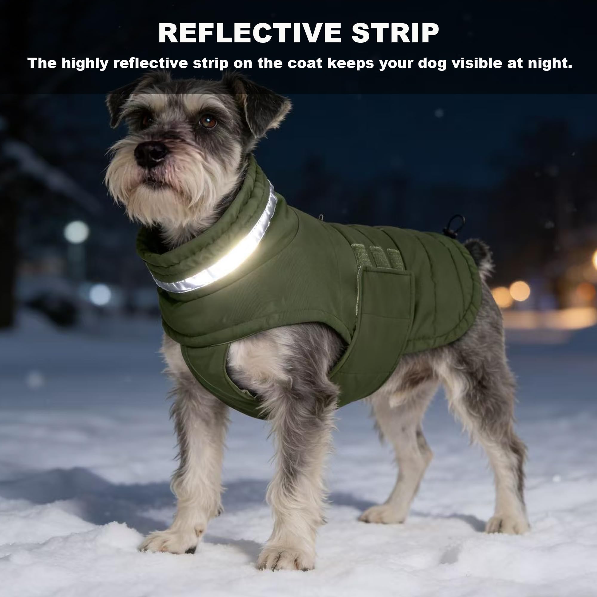 Mklhgty waterproof dog coat green S reflective strip detail for safety.