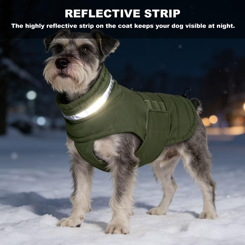 Mklhgty waterproof dog coat green S reflective strip detail for safety.