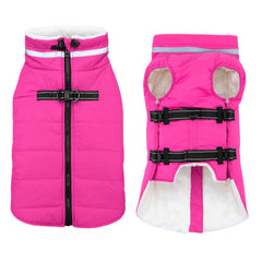 Mklhgty waterproof-dog-winter-jacket-pink image demonstrates rain and snow protection during outdoor outings.