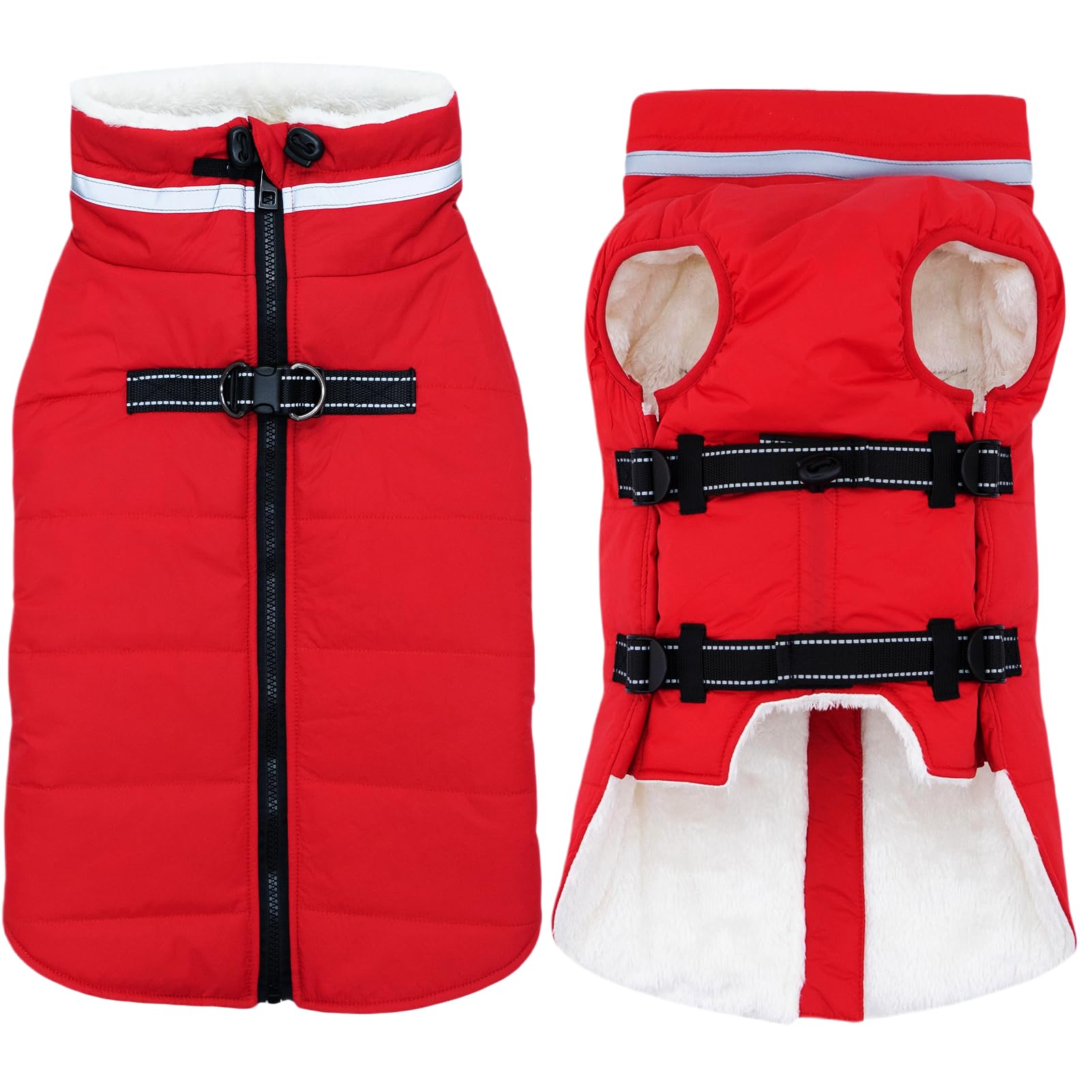 Mklhgty waterproof fleece-lined dog jacket closeup showing warmth and rain protection