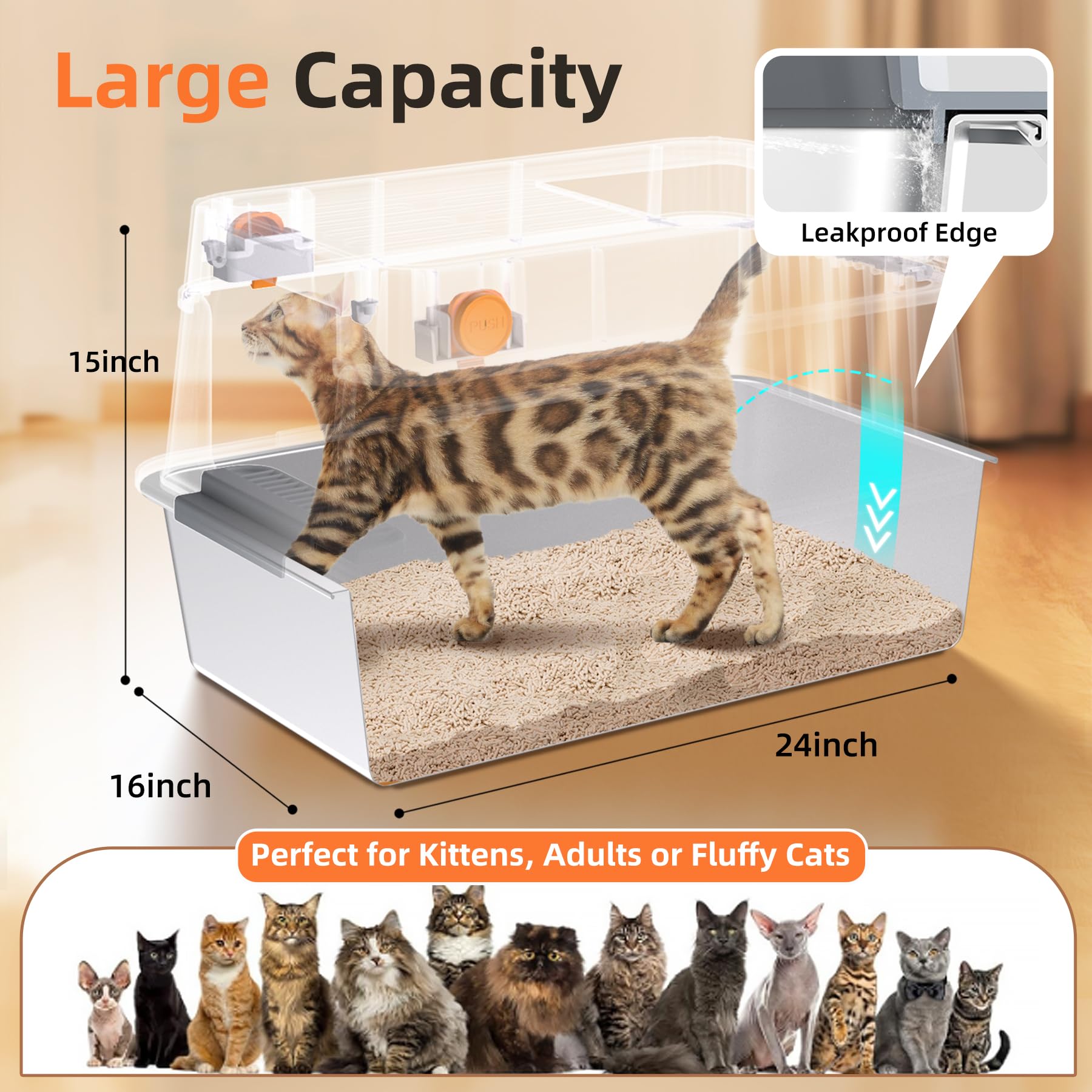 Mlazo litter box hinged-top open for easy scooping.