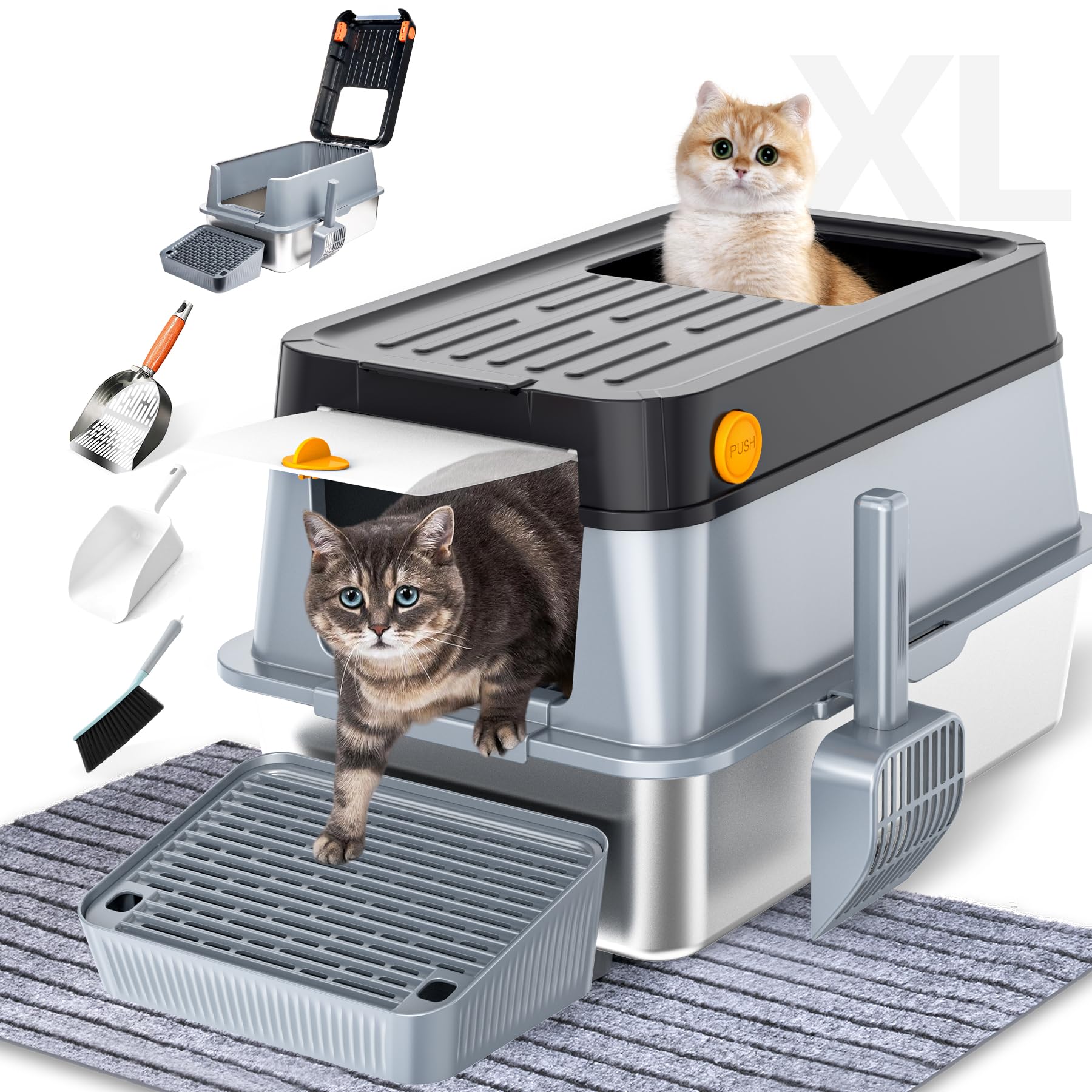 Mlazo stainless-steel cat litter box with lid for odor containment.