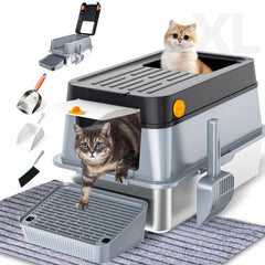 Mlazo stainless-steel cat litter box with lid for odor containment.