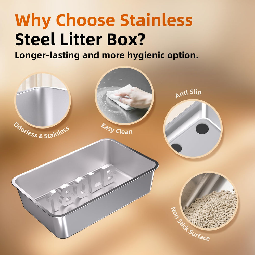 Mlazo non-stick base of stainless steel litter box for easy cleaning.