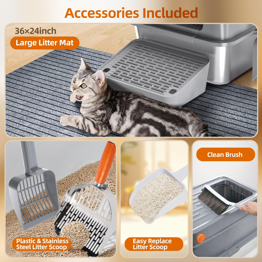 Mlazo XL stainless-steel litter box showing large interior capacity.