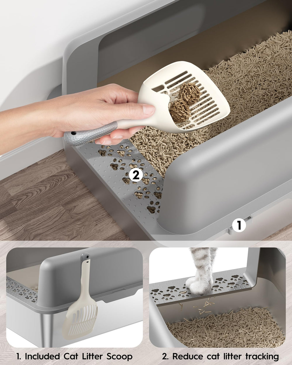 MLIKLU built-in filter pedal helps shake off litter from paws on exit.