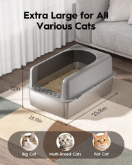 MLIKLU stainless steel litter box lid provides privacy and containment for large cats.