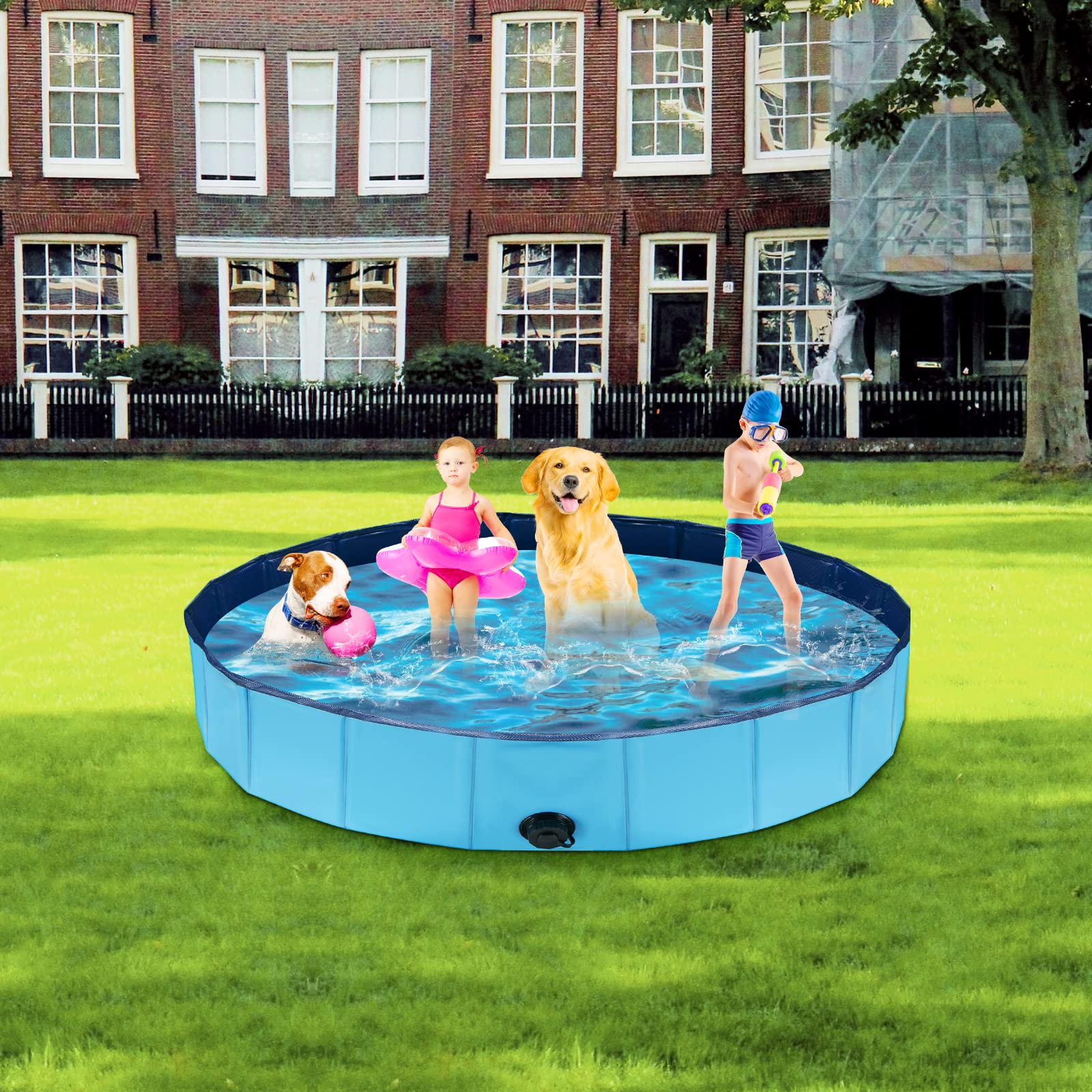 MMdipon dog pool easy-clean drain plug blue simplifies care after play
