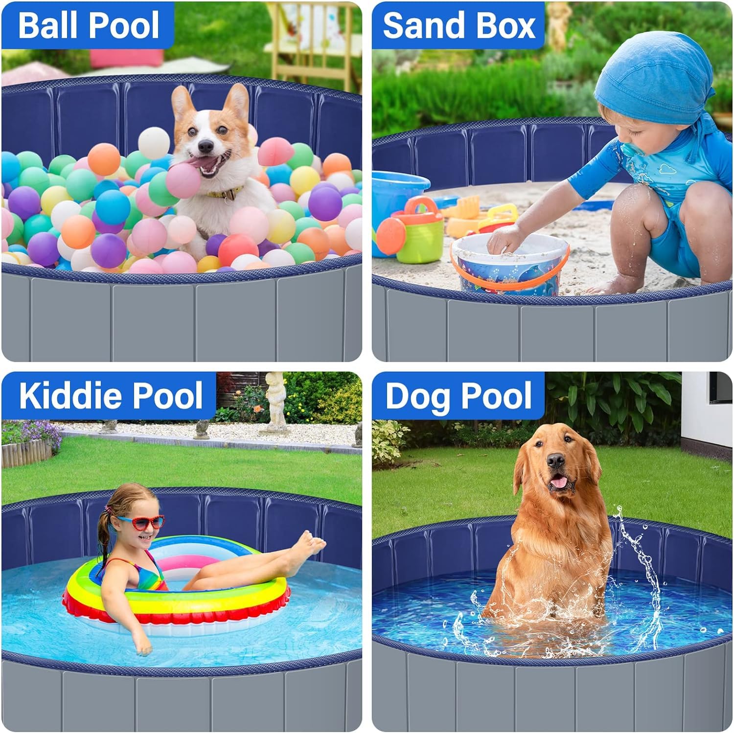 MMdipon dog pool folds flat for travel and storage