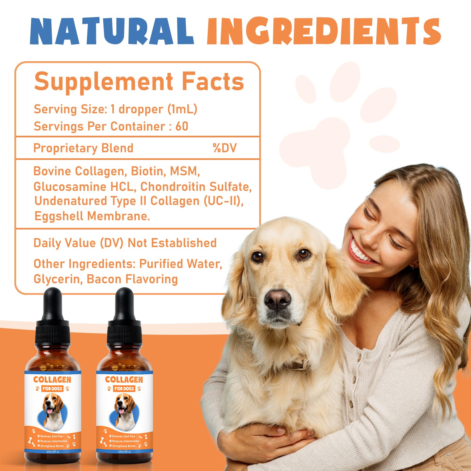 MNQAXZ collagen drops added to dog meal for nutrition