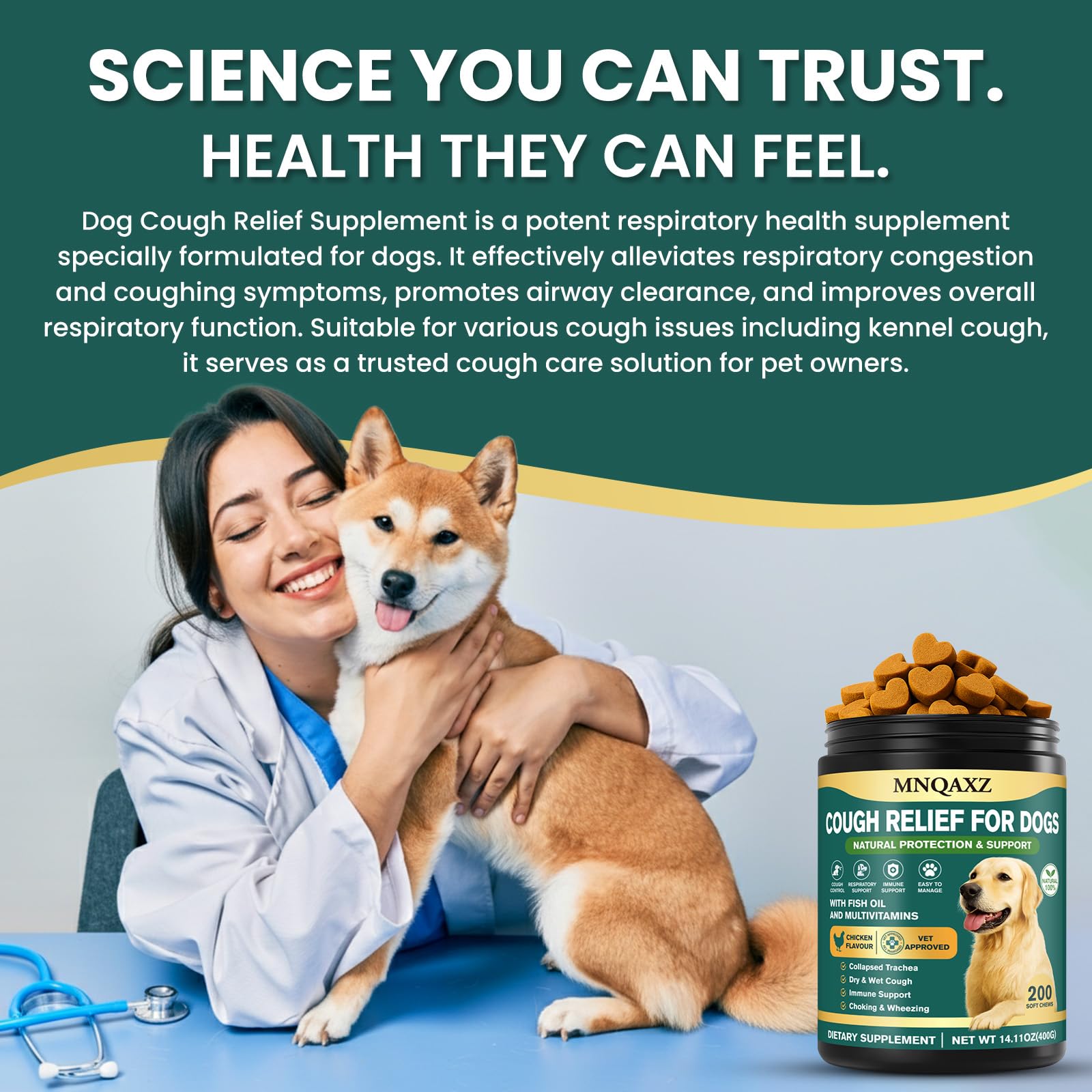 MNQAXZ dog cough relief chews supports breathing during activity
