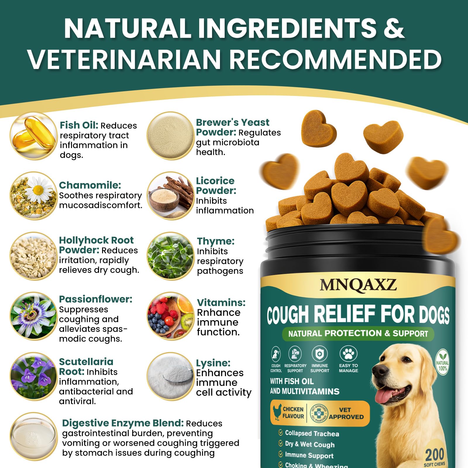 MNQAXZ dog cough relief chews tablet form for easy dosing