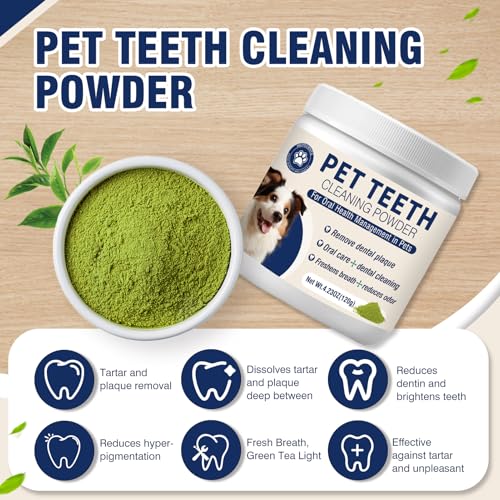 MNQAXZ dog teeth powder being sprinkled on food for easy use during meals