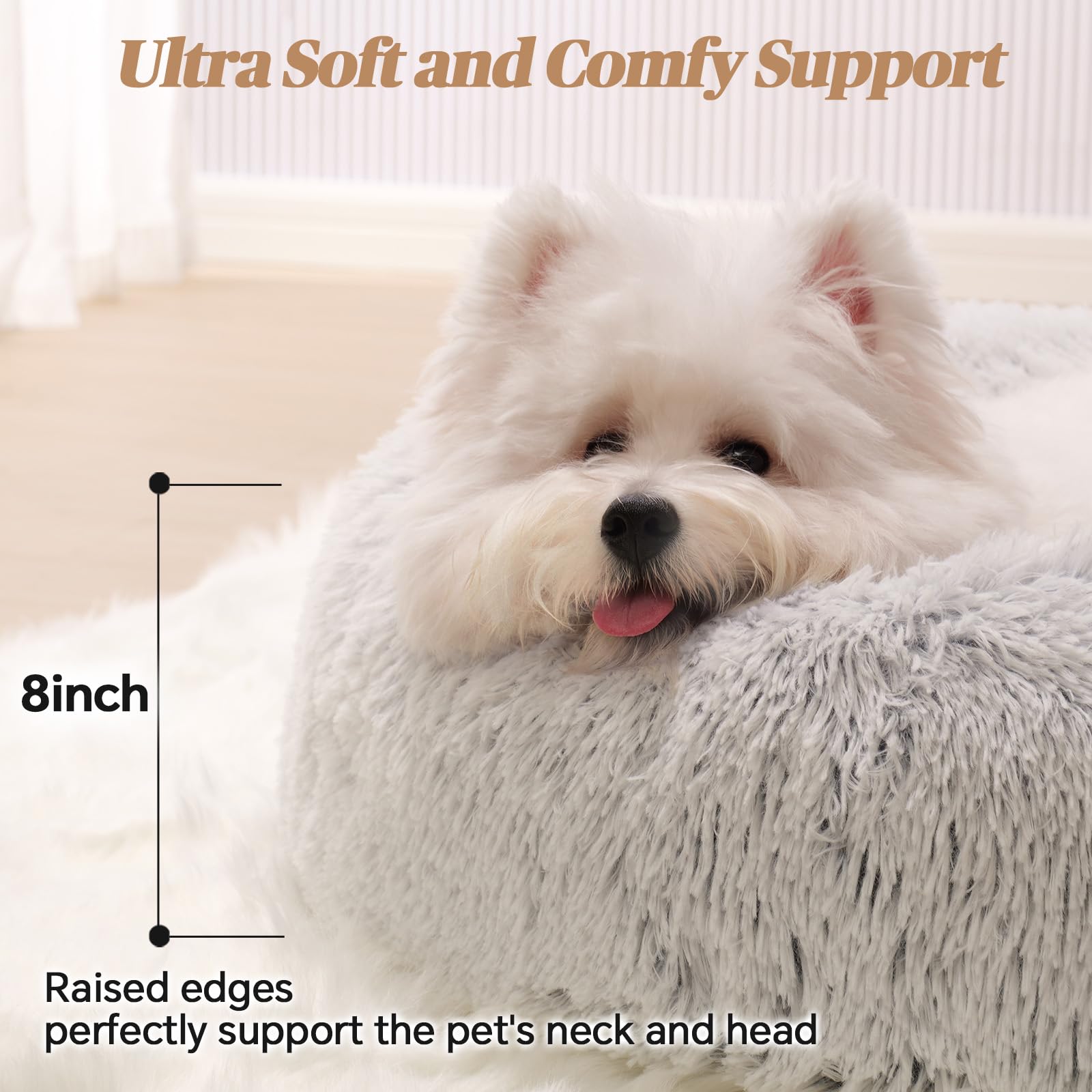 MNWHUC calming dog bed raised edges provide neck and head support during cuddles