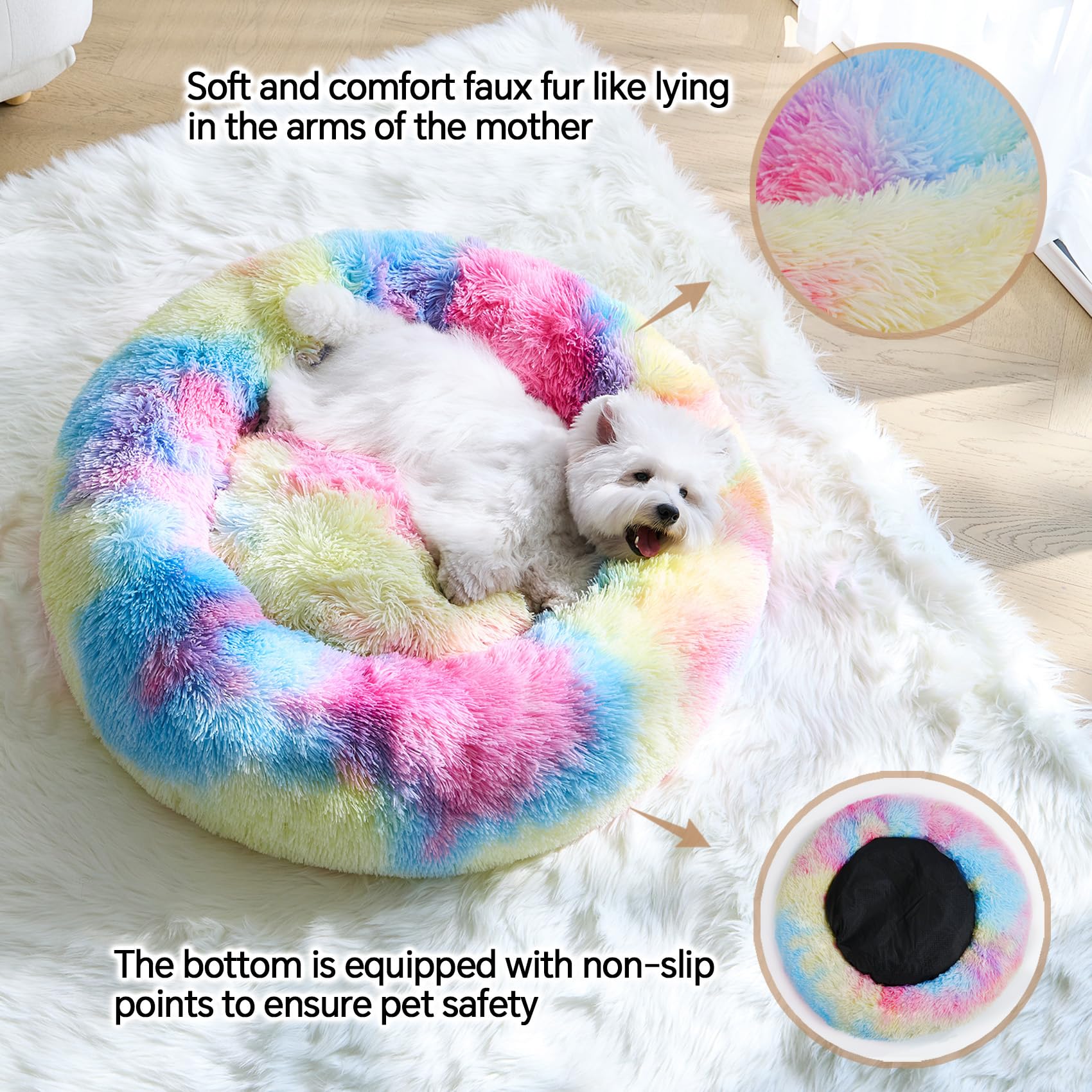 MNWHUC Calming Donut Bed washable feature demonstrates easy cleaning after adventures.