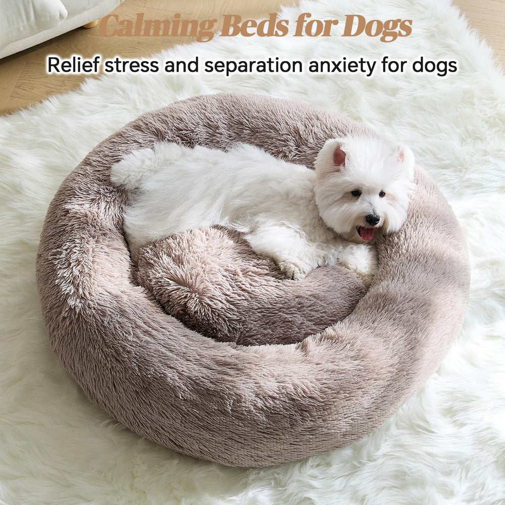 MNWHUC calming small donut bed side view shows raised edge support for neck comfort