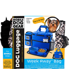 Mobile Dog Gear Week Away bag with collapsible bowls attached for travel-ready setup.