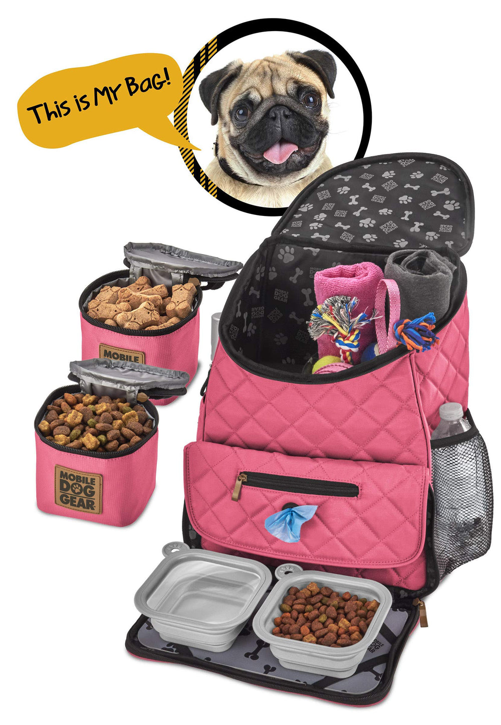 Mobile Dog Gear Weekender backpack pink back view showing padded straps