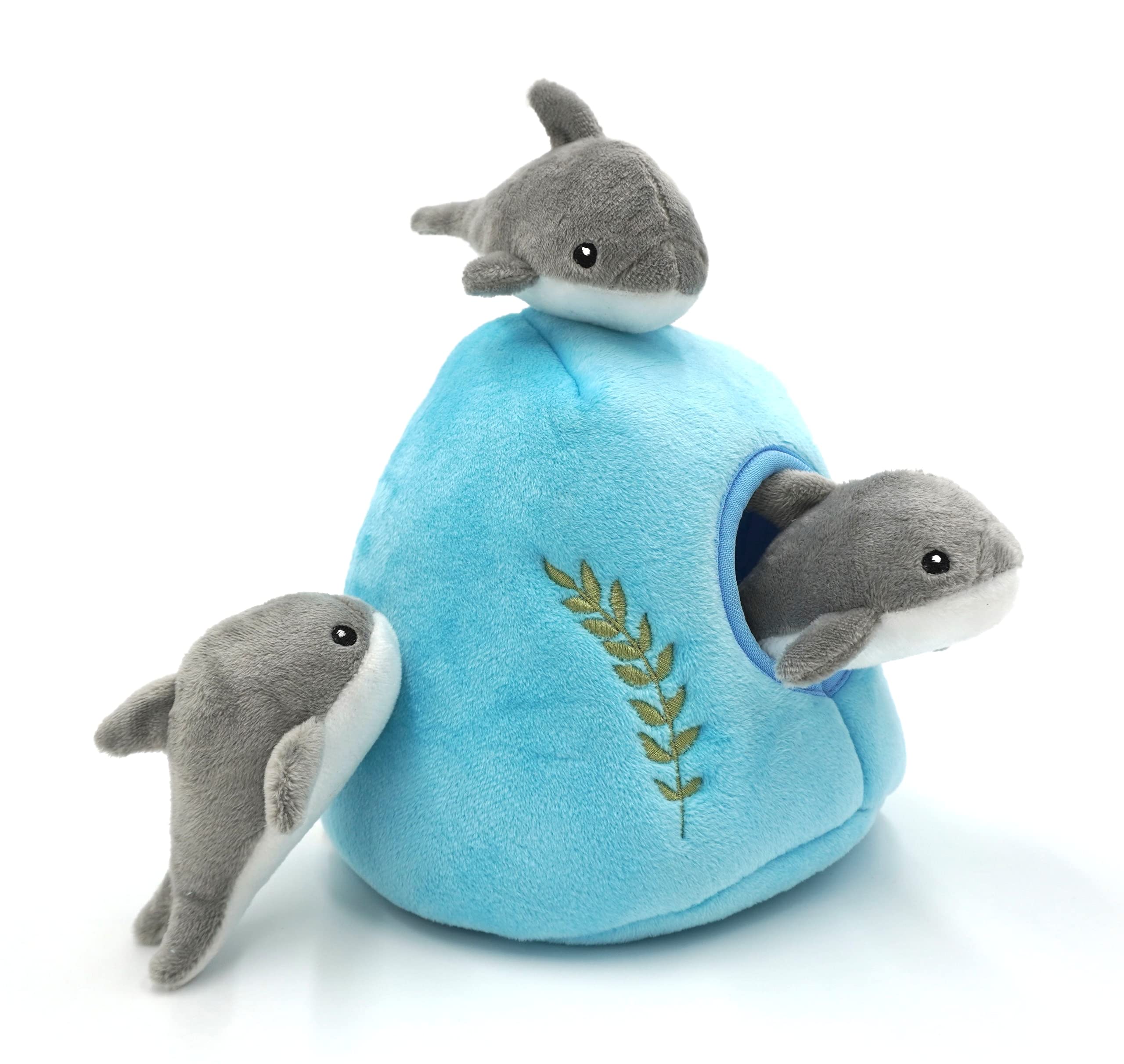 MODERN WAVE ocean dolphins puzzle toy for interactive hide-and-seek play with dogs