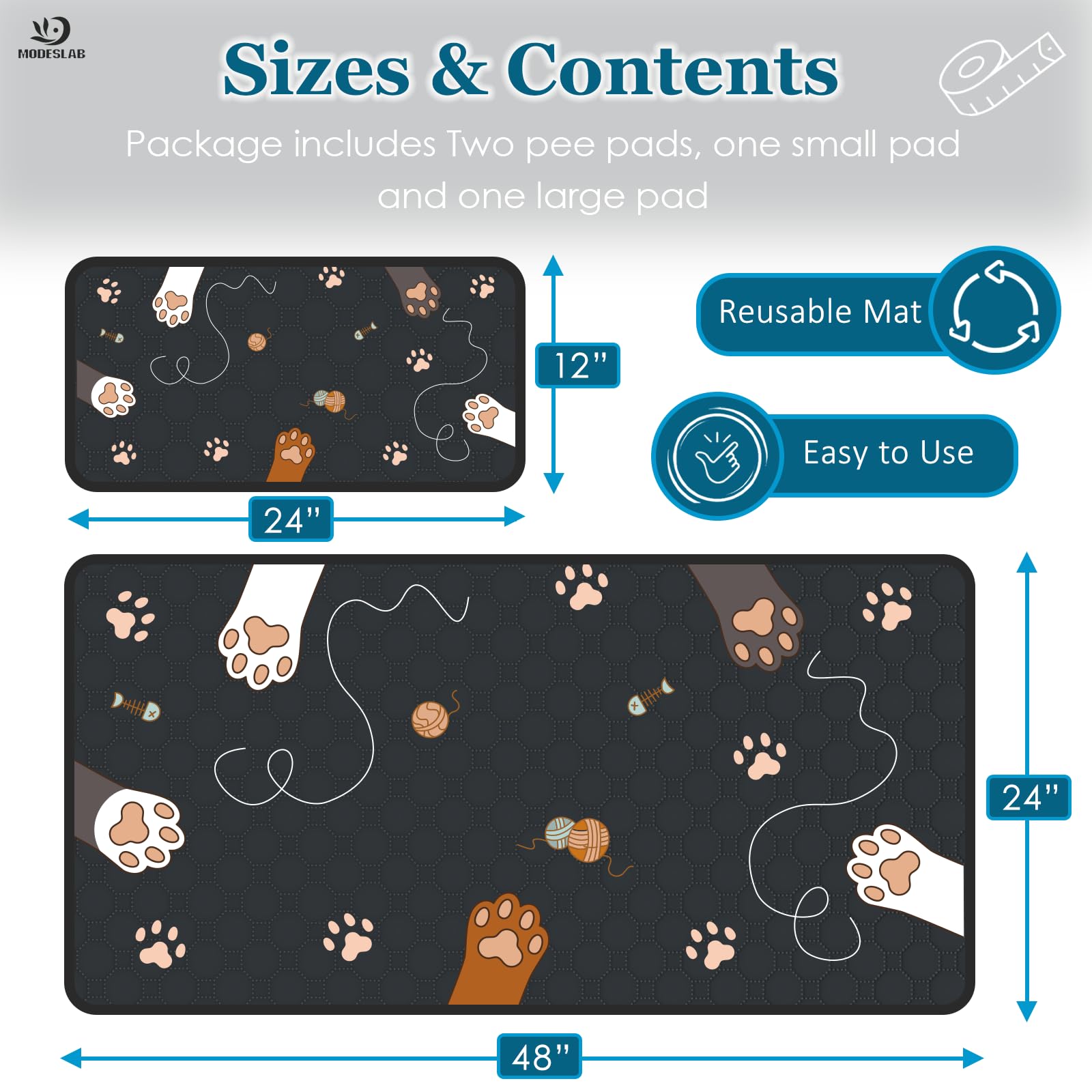 MODESLAB 24x48 pad shows larger coverage with leak-proof protection for busy cages.