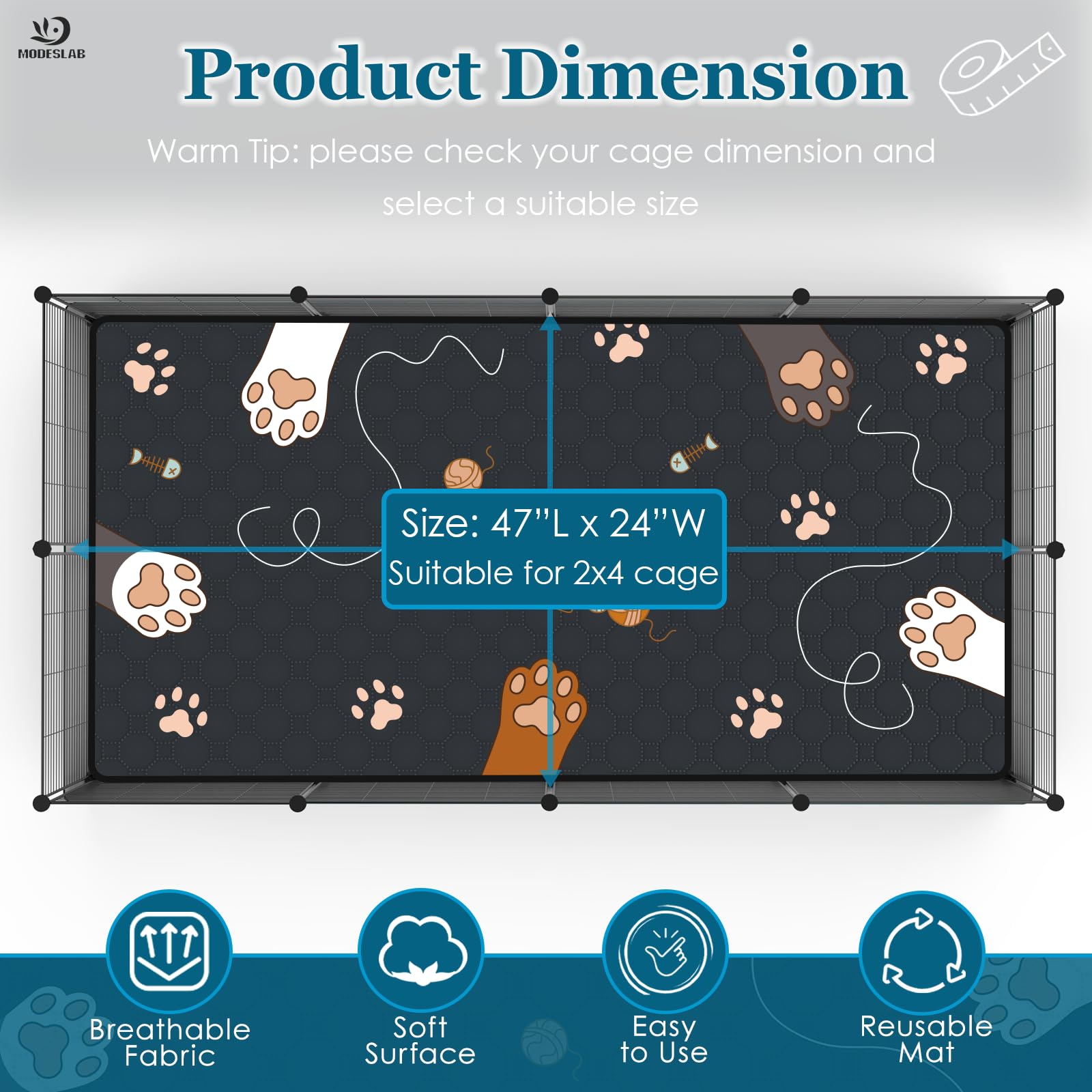 MODESLAB guinea pig cage liner 24x47 inches for a roomy fit