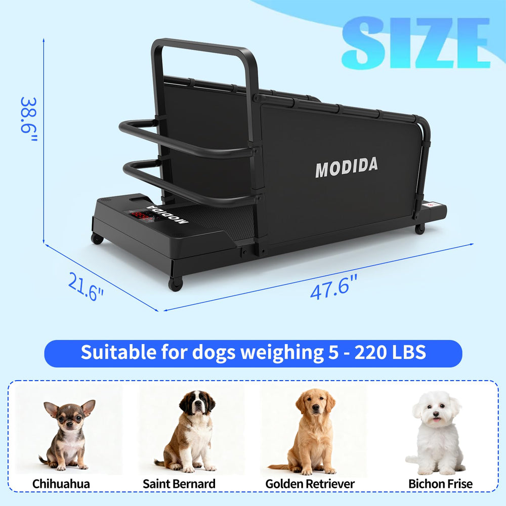 MODIDA dog treadmill safety guard rail keeps dogs secure during runs