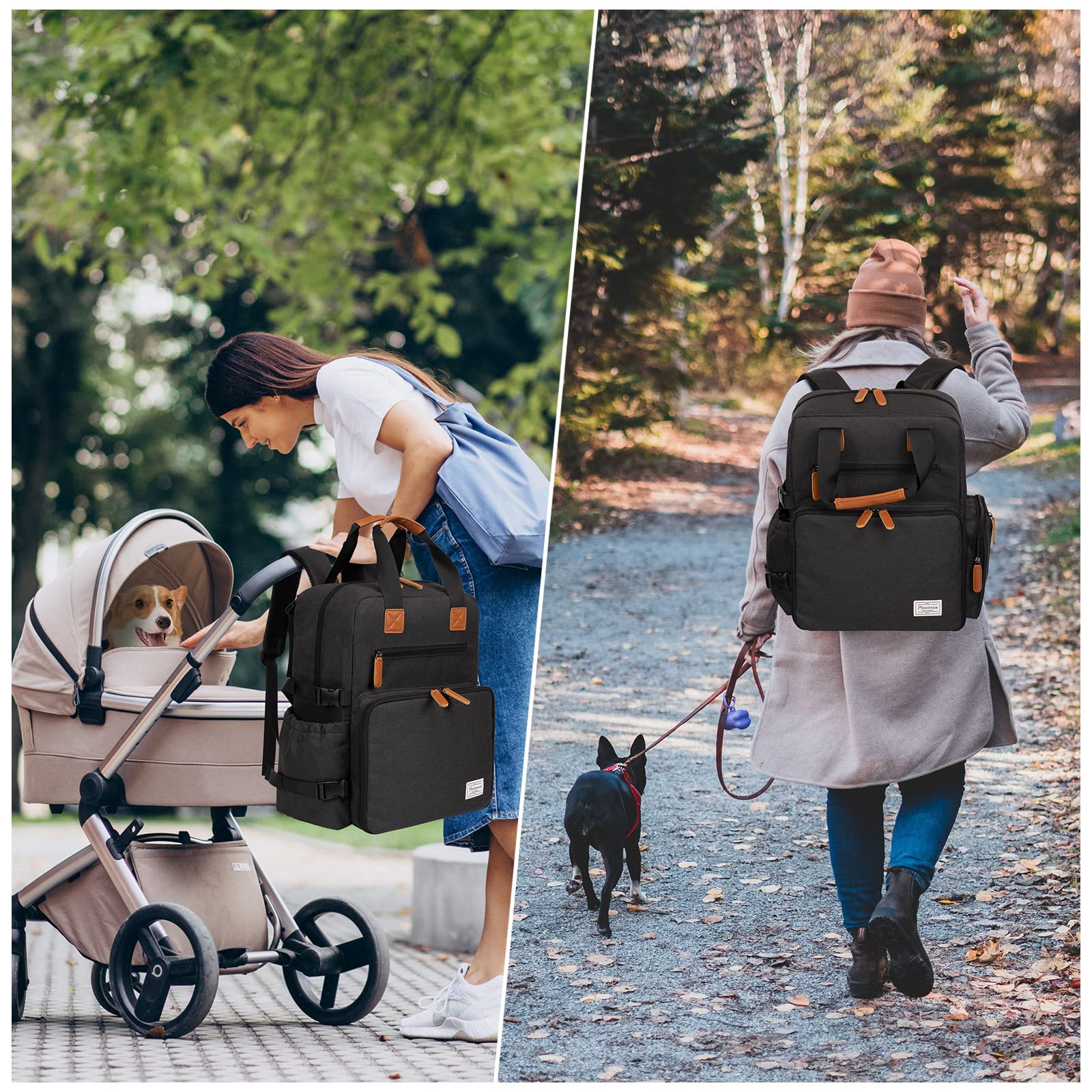 Modoker dog travel bag pet stroller buckle enables hands-free on-the-go.