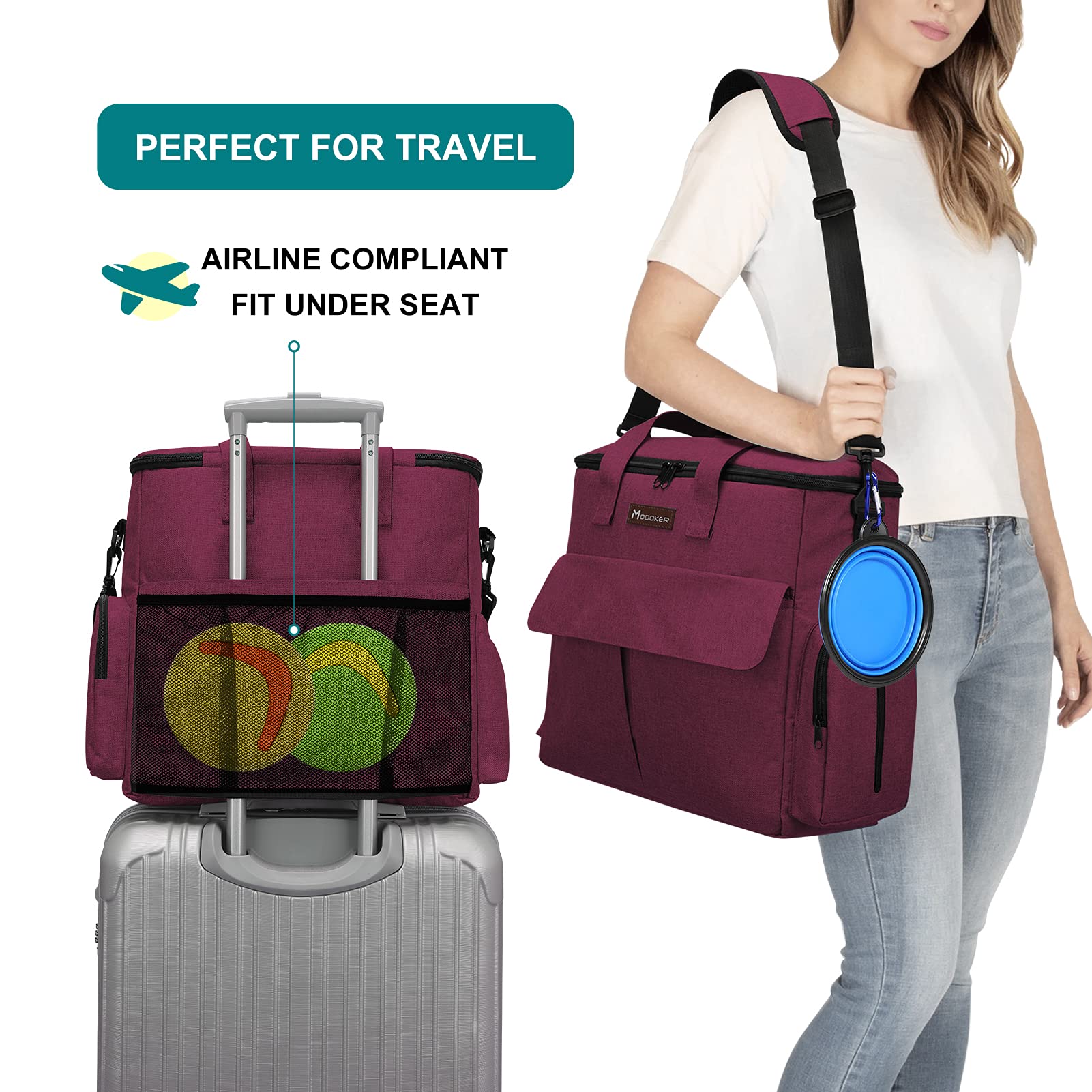 Modoker water-resistant placemat protects surfaces during meals on travel days.