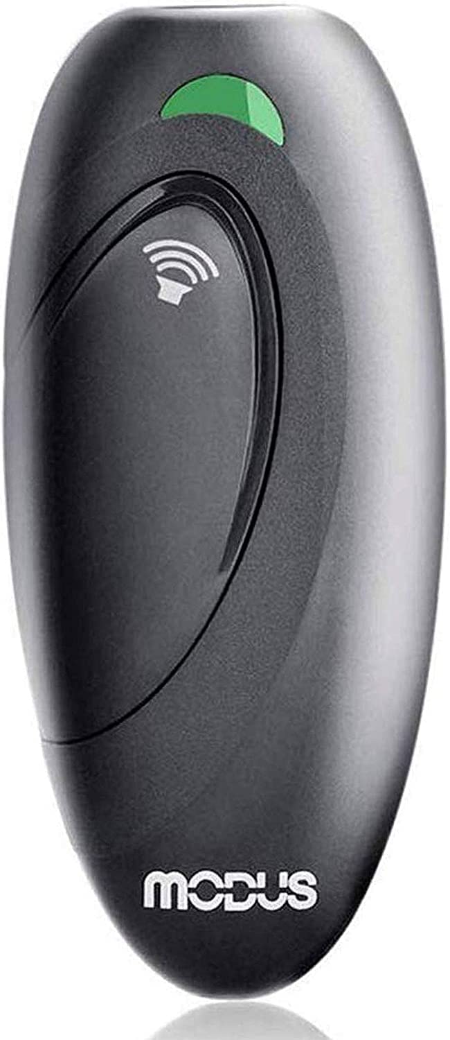 MODUS ultrasonic dog bark deterrent in hand for quick outdoor training with quiet cues