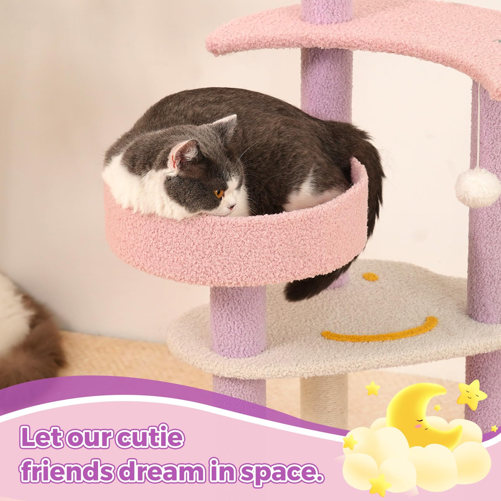 MODUSKYE Moon Star Cat Tree 47-inch height supports cats of varied sizes