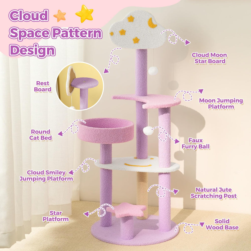 MODUSKYE Moon Star Cat Tree natural jute rope on cloud board