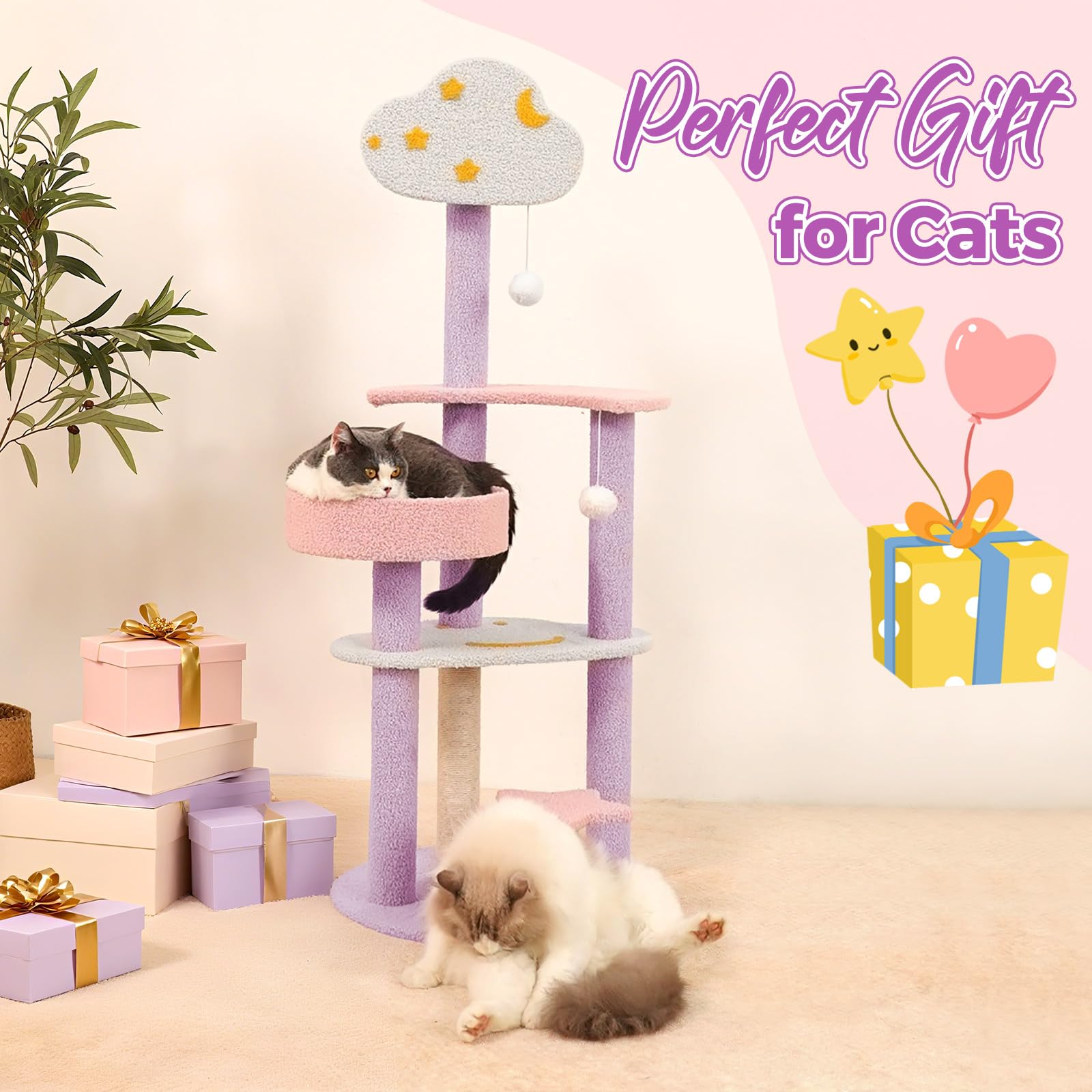 MODUSKYE Moon Star Cat Tree soft pink purple color fits modern decor
