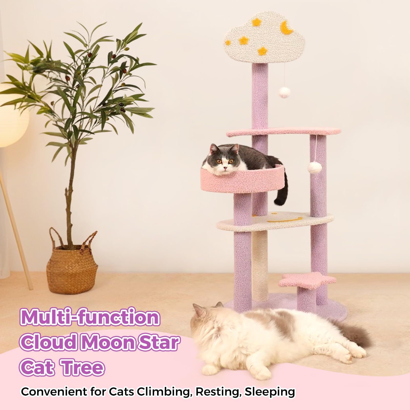 MODUSKYE Moon Star Cat Tree Teddy velvet base creates warm resting spot