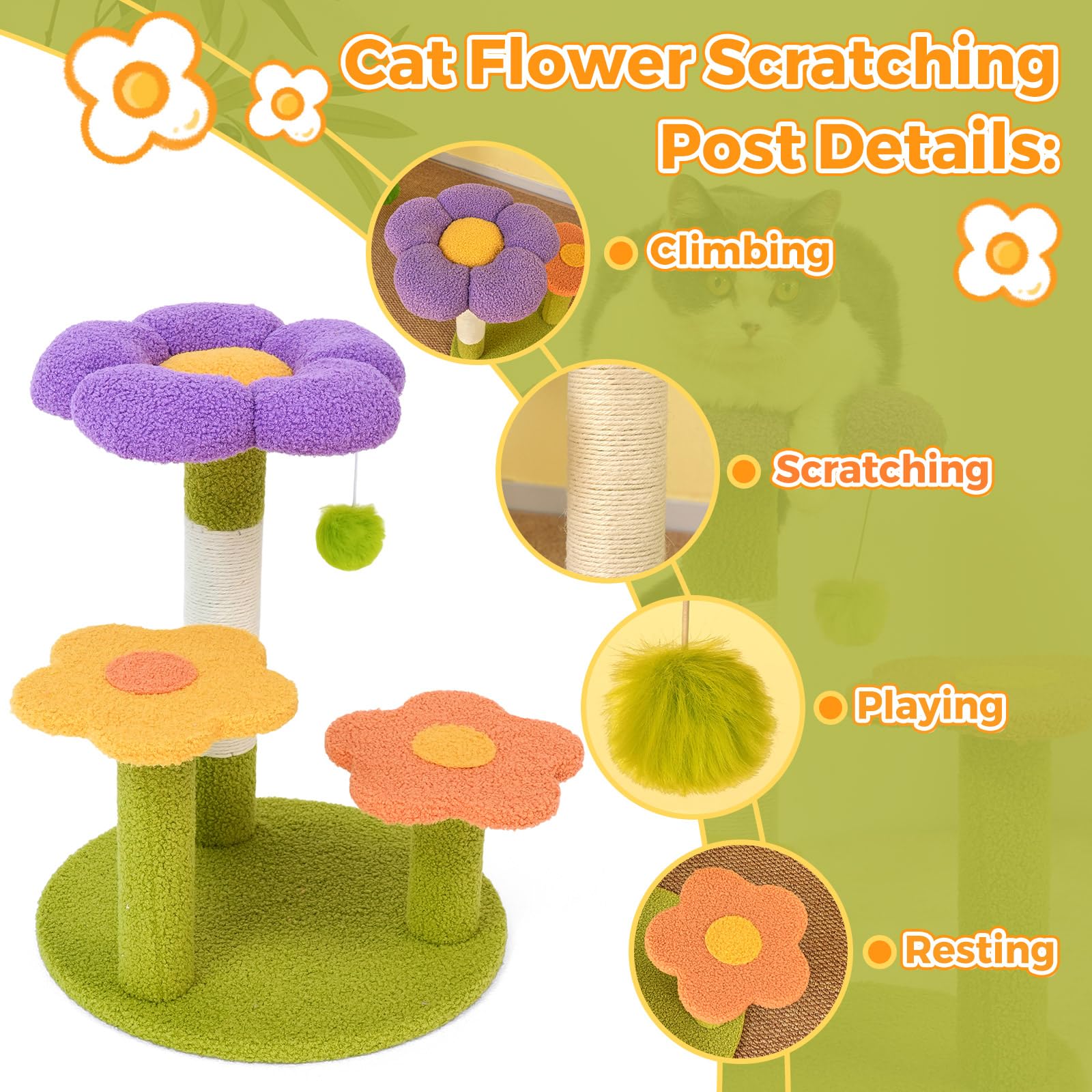 MODUSKYE wood base keeps the cat tower stable during play.