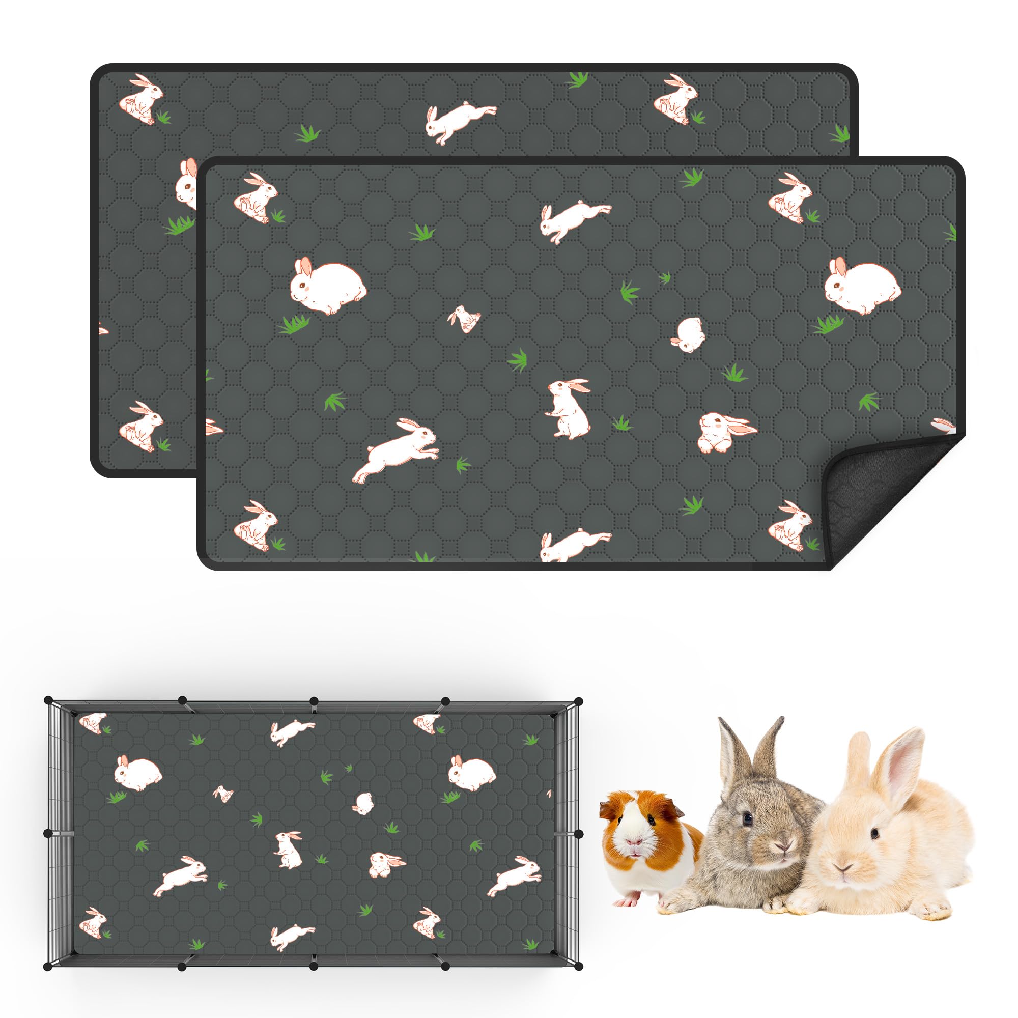 MODESLAB guinea pig cage liner flat view shows 24x47 size and leakproof backing