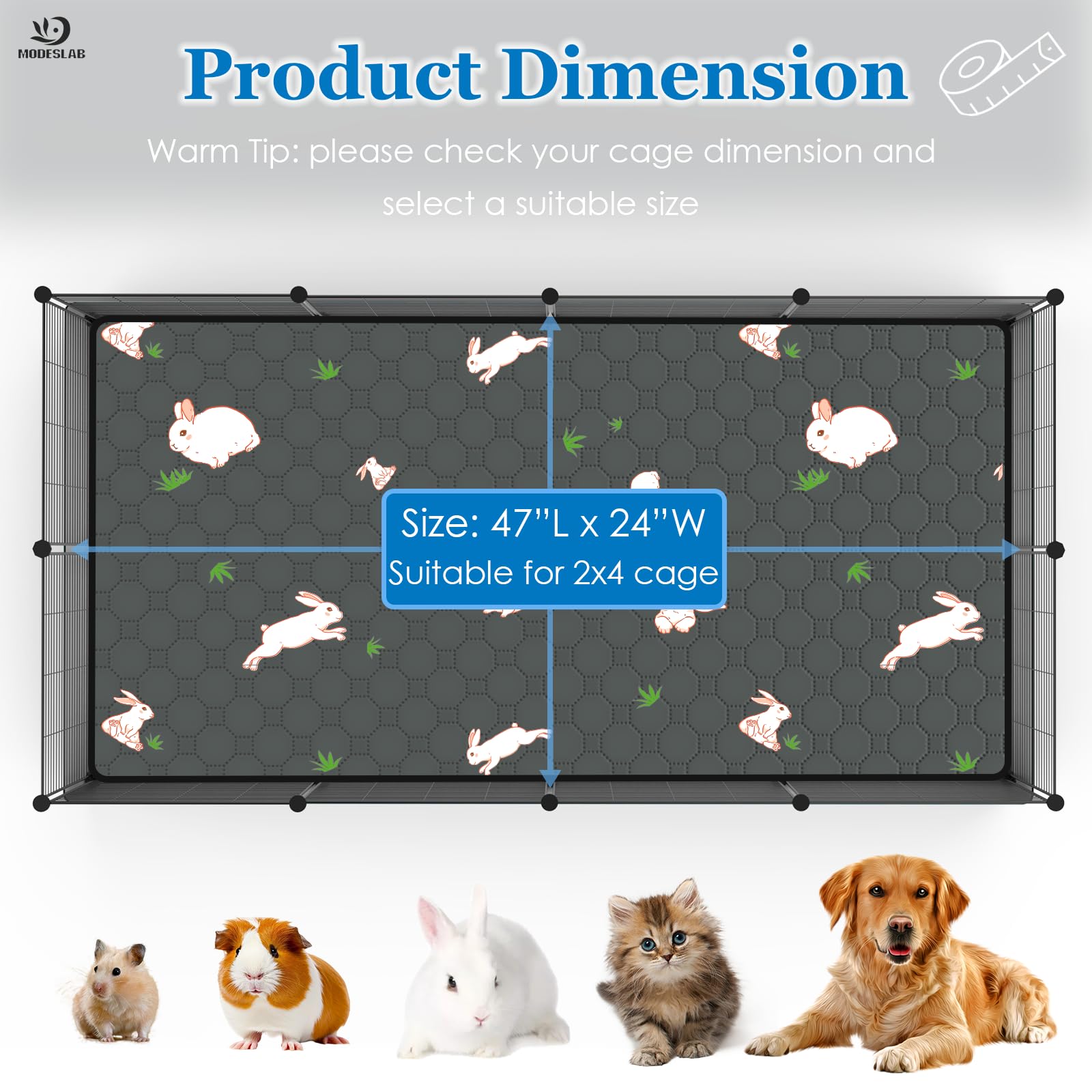 MODESLAB guinea pig cage liner backside waterproof with anti-slip dots keeps liner in place