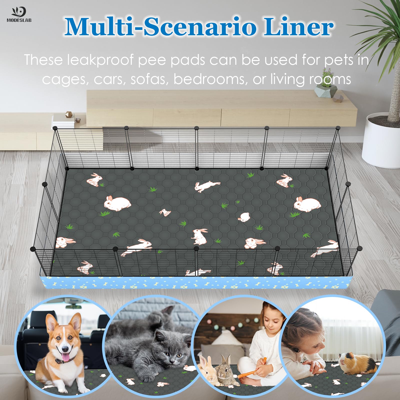 MODESLAB guinea pig cage liner in car or sofa setup shows versatile usage