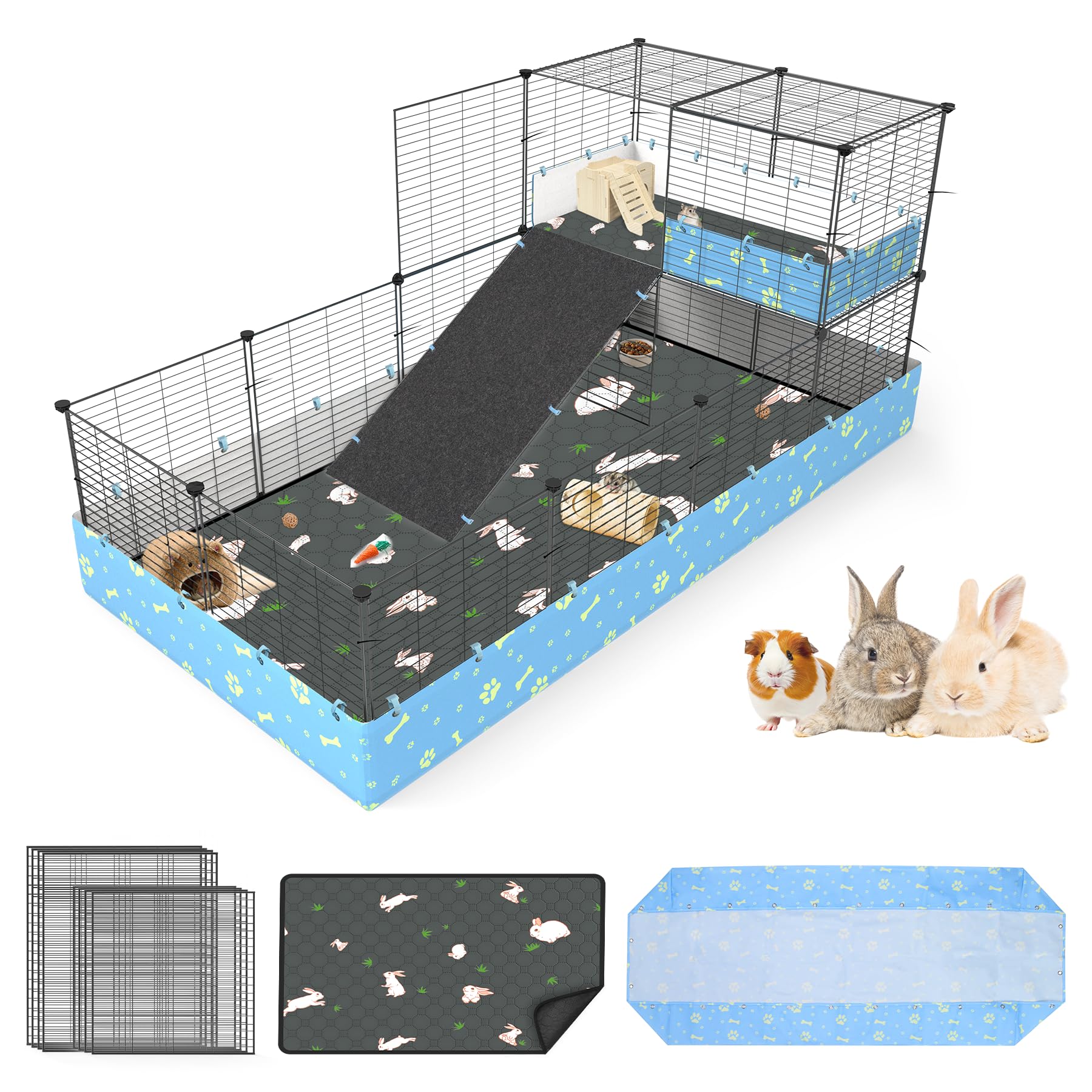 MODESLAB guinea pig cage with tarp and liner demonstrates leakproof enclosure for clean indoor spaces.