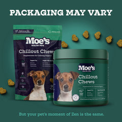 Moe's Calming Chews peanut-butter chews highlights a tasty option to ease anxious dogs