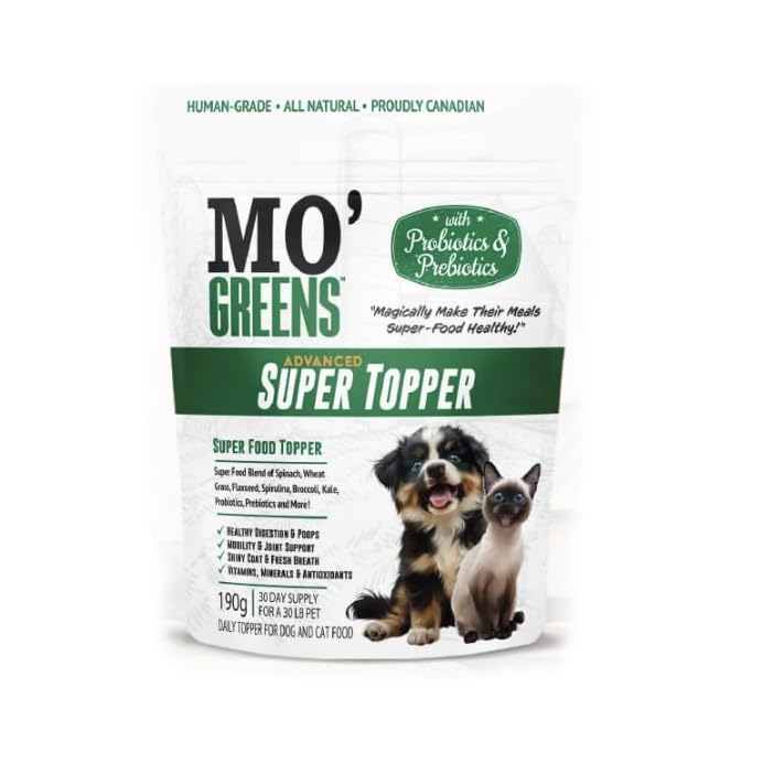 Mo’Greens topper-serve-bowl: convenient nutrition for digestion and mobility.