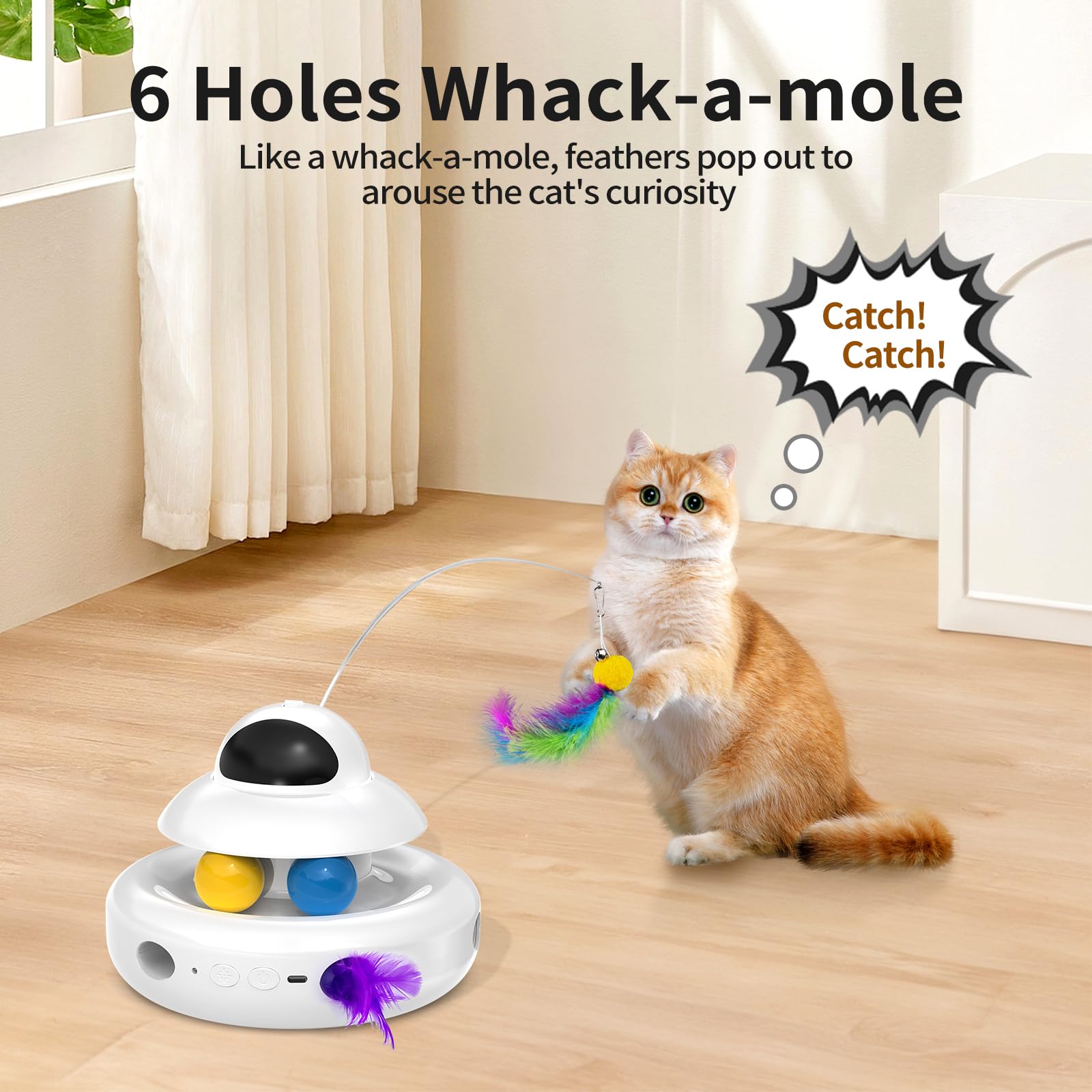 MOHAYA interactive cat toy feather emergence reveals random feathers to spark hunting instinct.