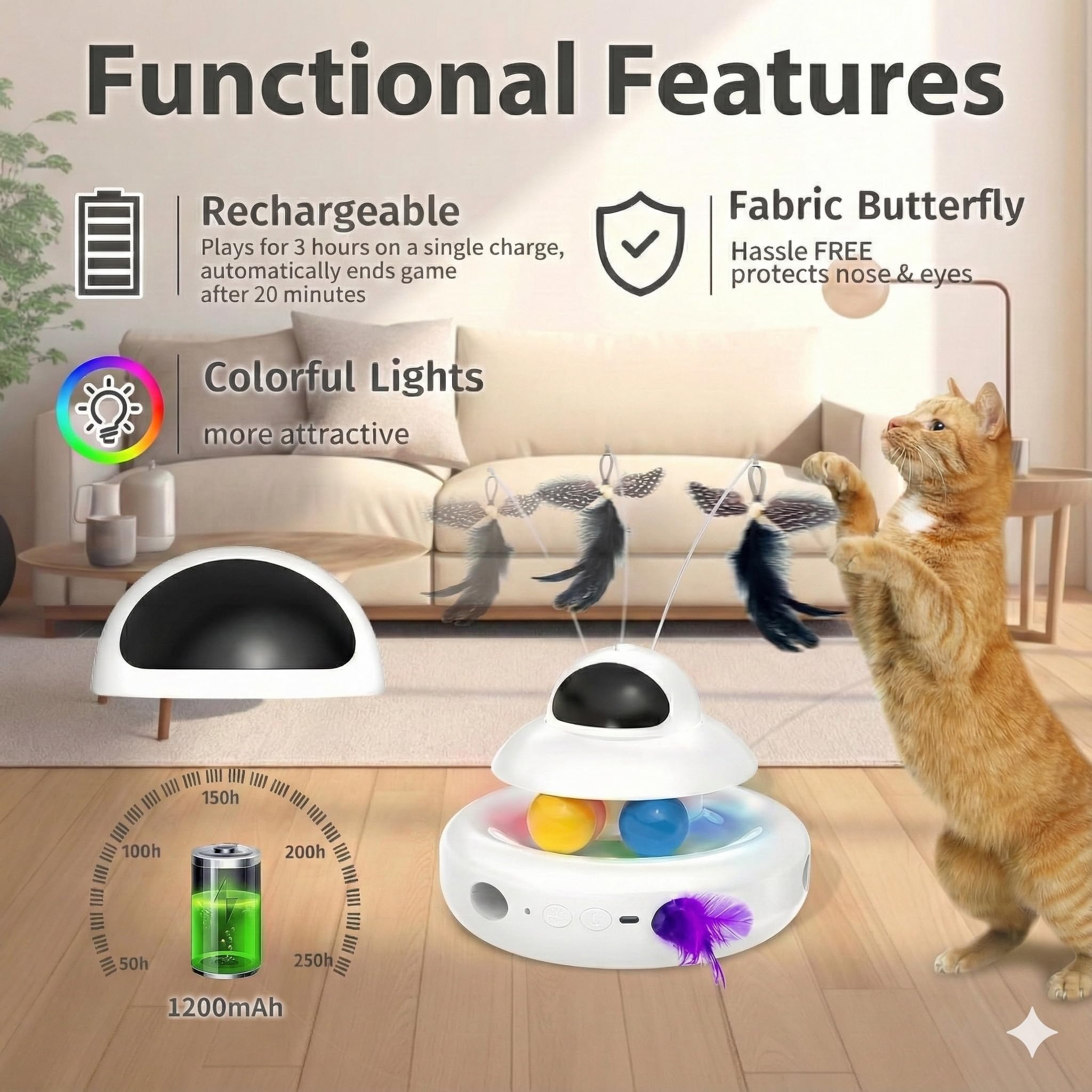 MOHAYA interactive cat toy storage design keeps a tidy home with four play modes in one.