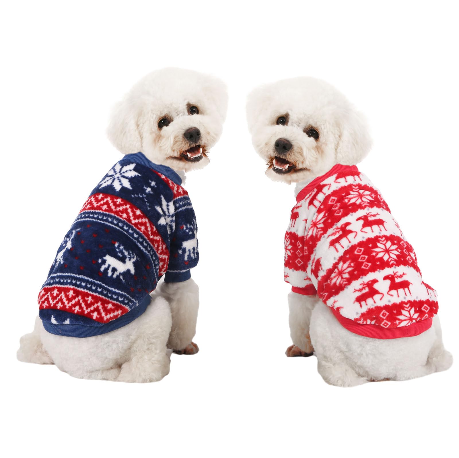 MOIRIG dog sweater red navy pack front view highlights warm winter walks