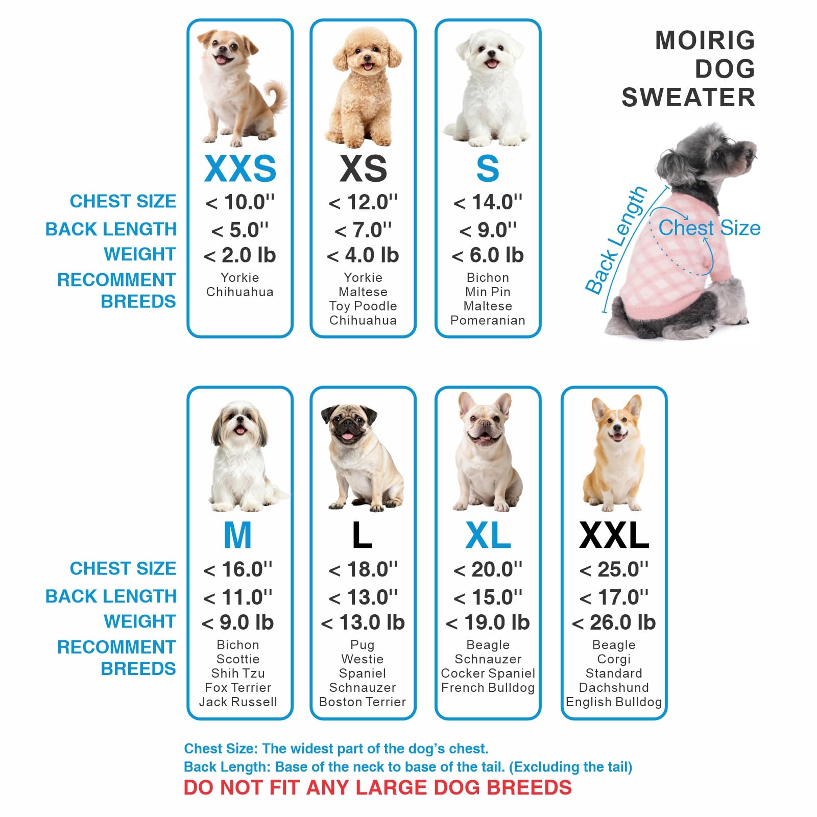 Guía de tamaño MOIRIG sudadera para perro pequeño rosa