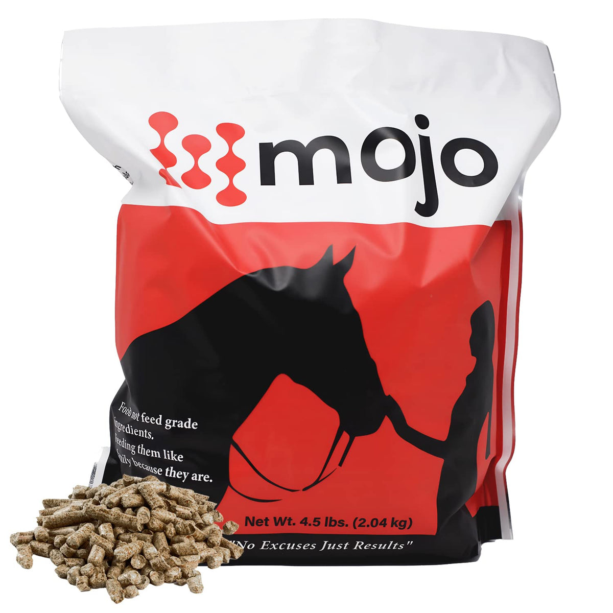 Mojo Joint horse pellets bag shows all-natural joint care for improved mobility.