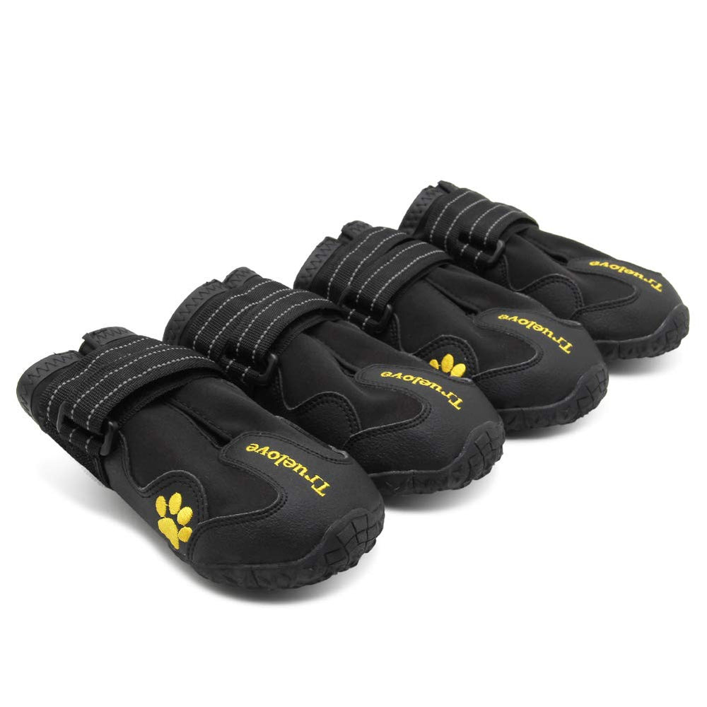 MOKCCI Truelove dog boots on dog paw demonstrate secure easy-on fit.