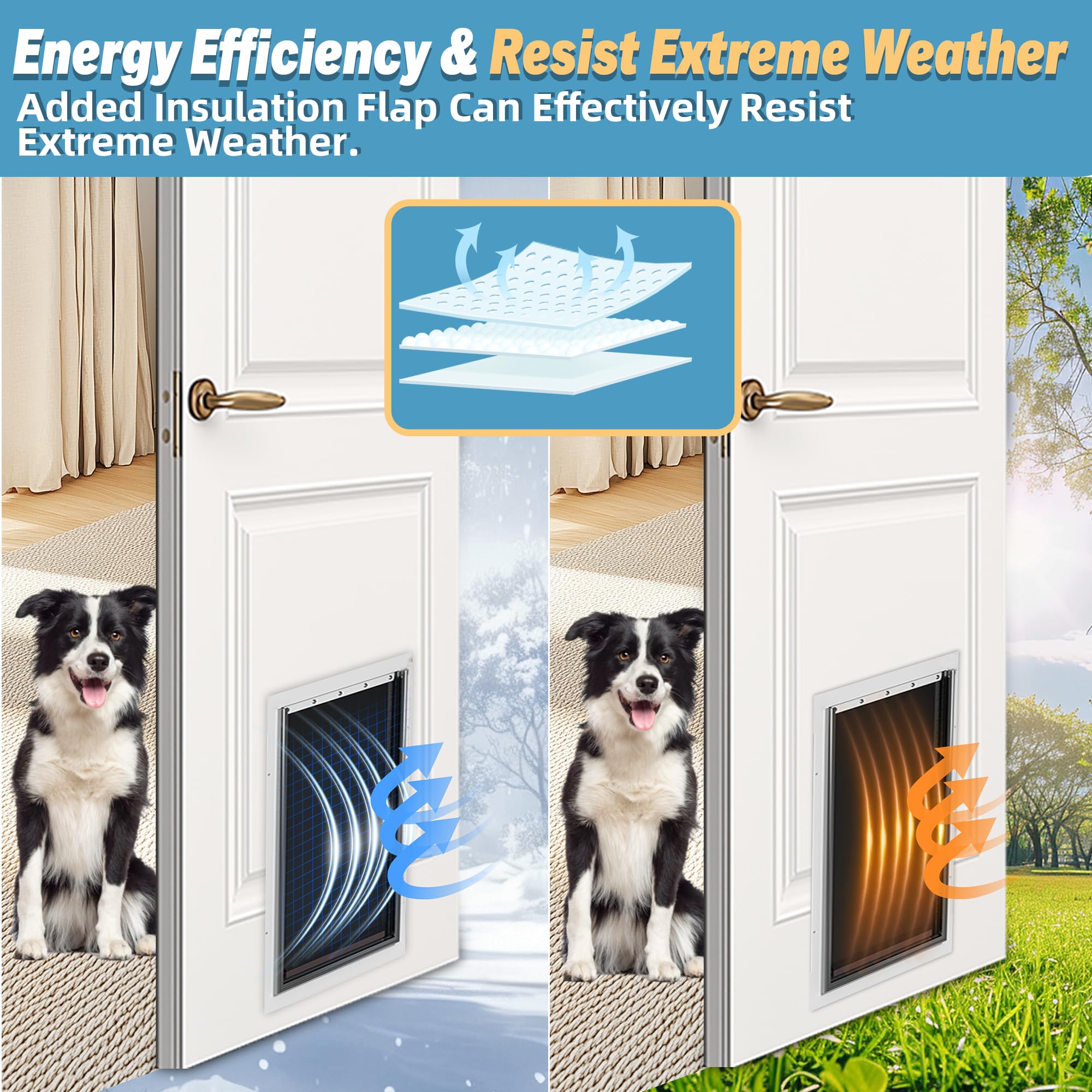 MOLYLY 3-flap large dog door outside view highlighting weather seal